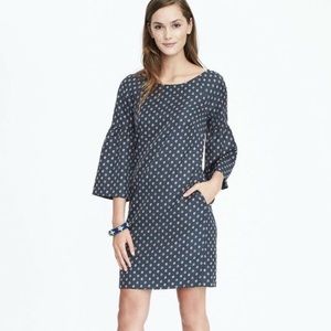 Banana Republic Bell Sleeve Dress Paisley Print Navy Blue